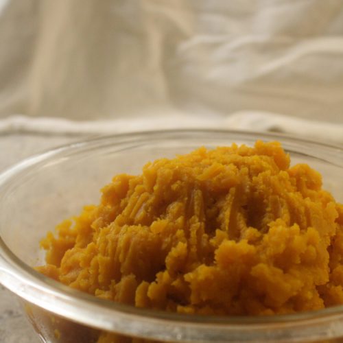 homemade pumpkin puree in bowl