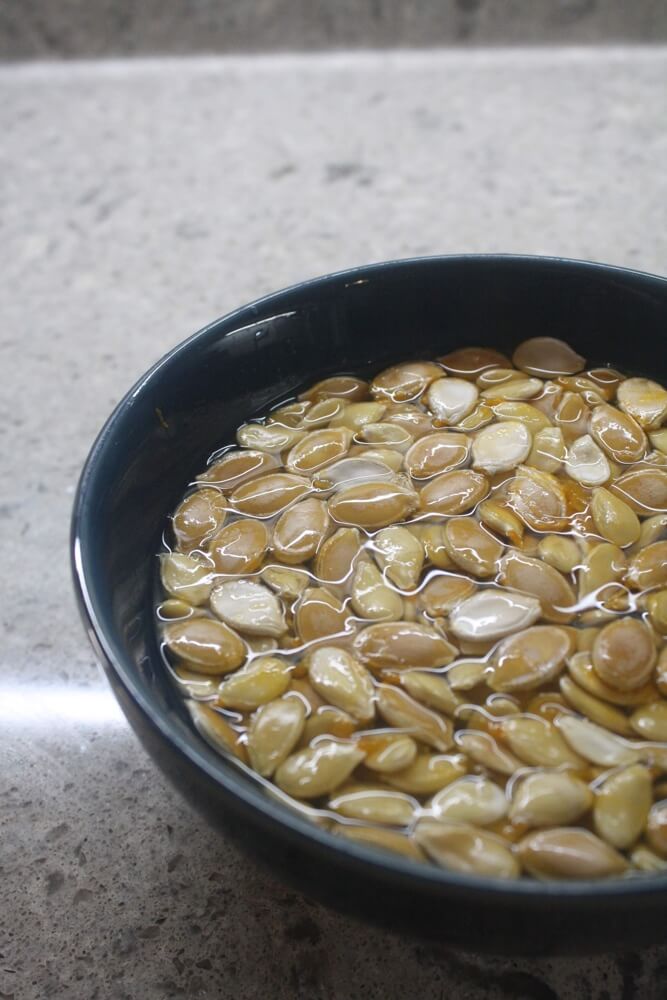 raw seeds in bowl of water